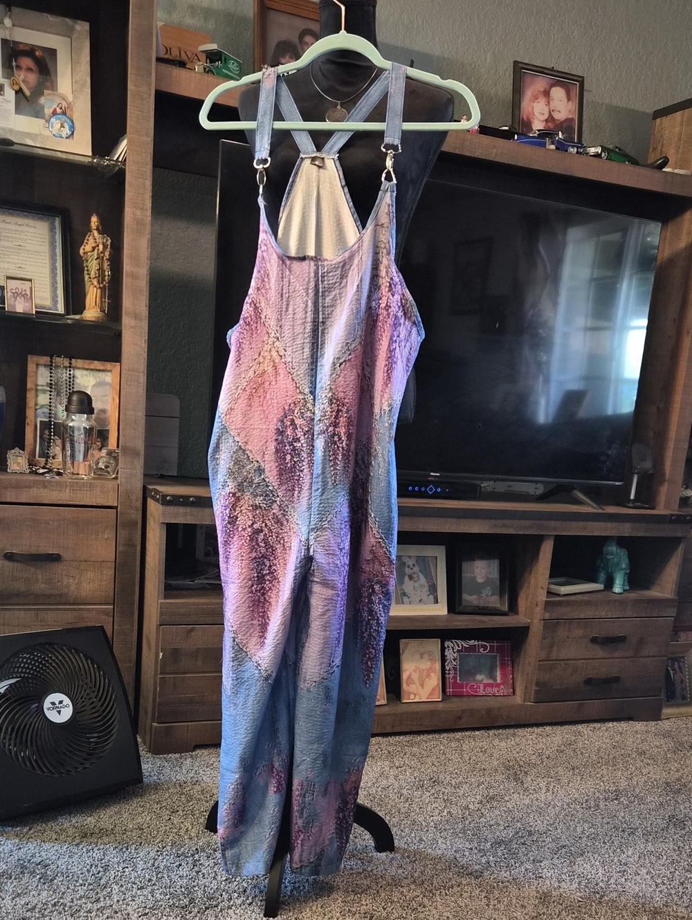 Pastel Patchwork Textured Ankle Jumpsuit - Pink & Blue